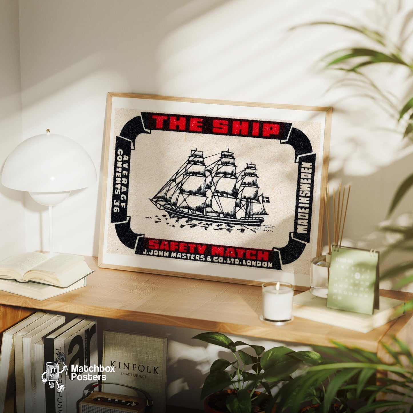 Sailing Ship - vintage matchbox label print - office wall