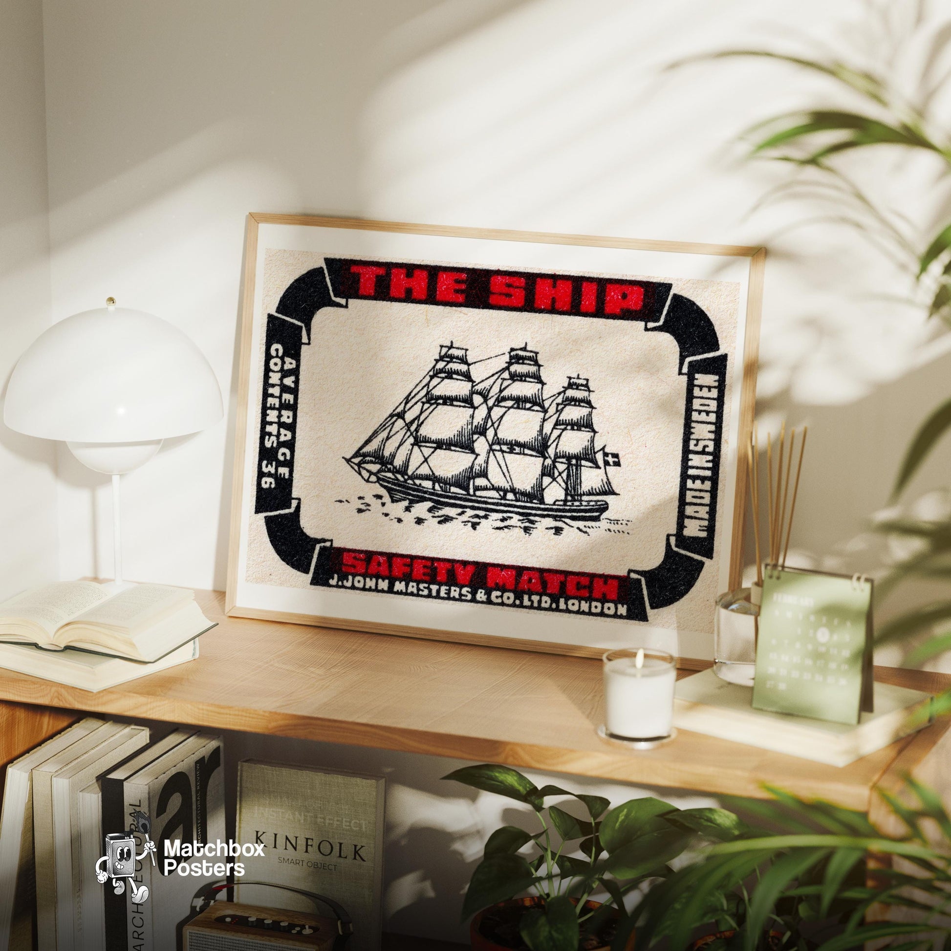 Sailing Ship - vintage matchbox label print - office wall