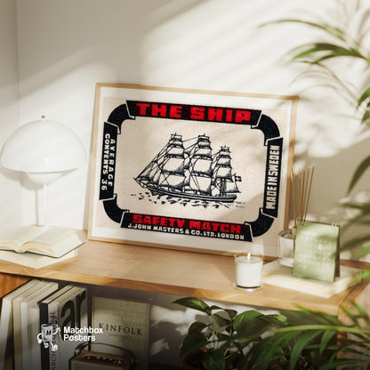 Sailing Ship - vintage matchbox label print - office wall