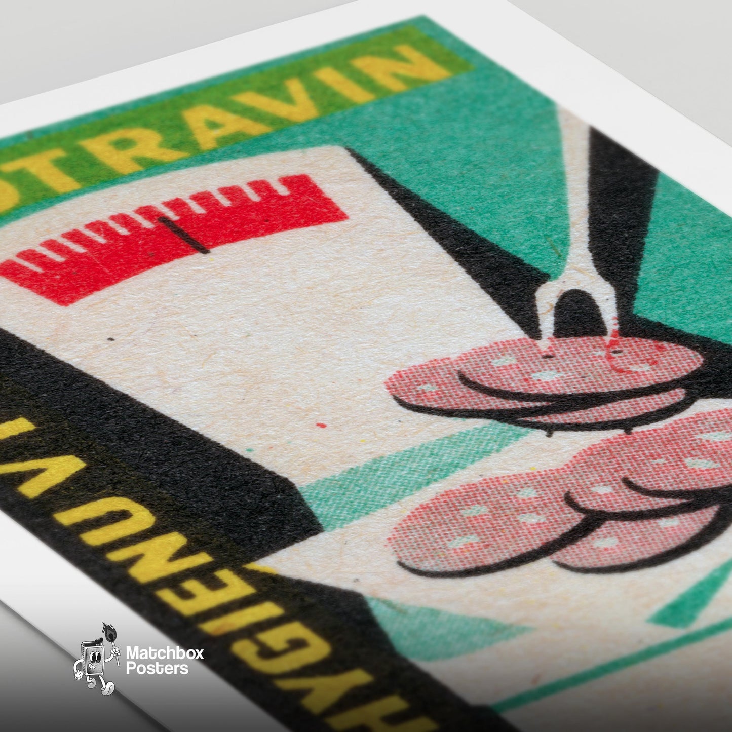 Sausage on Scale - vintage matchbox label print - close-up detail