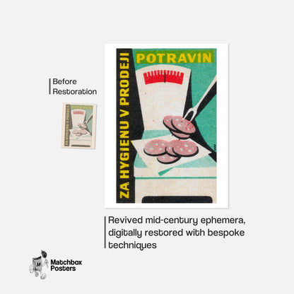 Sausage on Scale - vintage matchbox label print - framed wall art preview