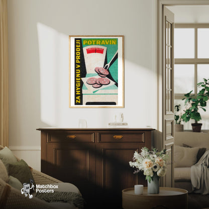 Sausage on Scale - vintage matchbox label print - living room mockup
