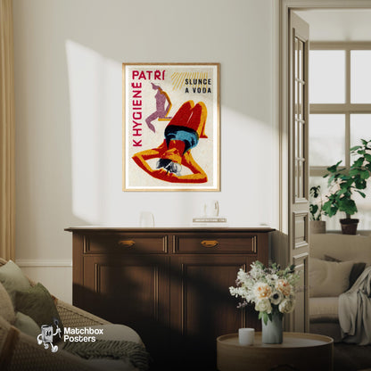 Sunbathing Woman - vintage matchbox label print - living room mockup