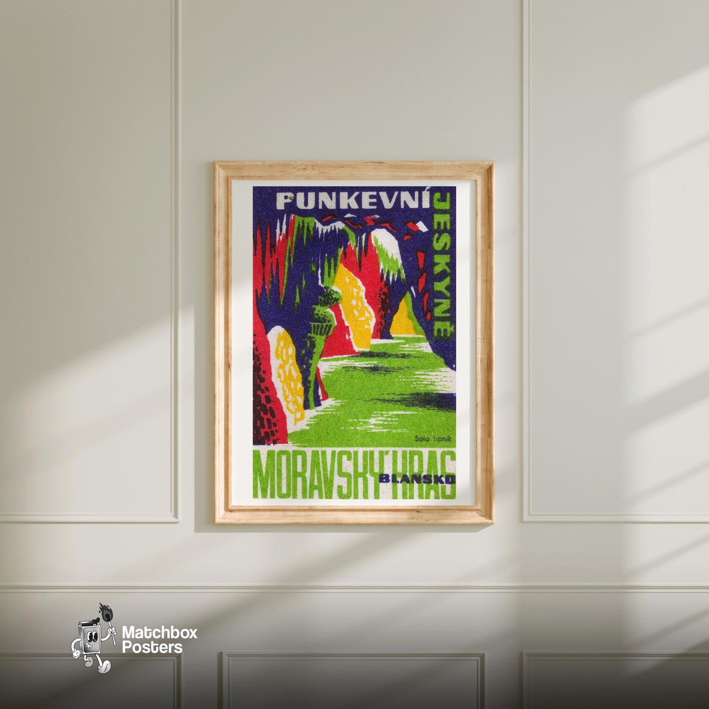 Cave Interior - vintage matchbox label print - bedroom mockup