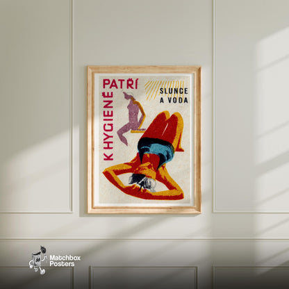 Sunbathing Woman - vintage matchbox label print - bedroom mockup