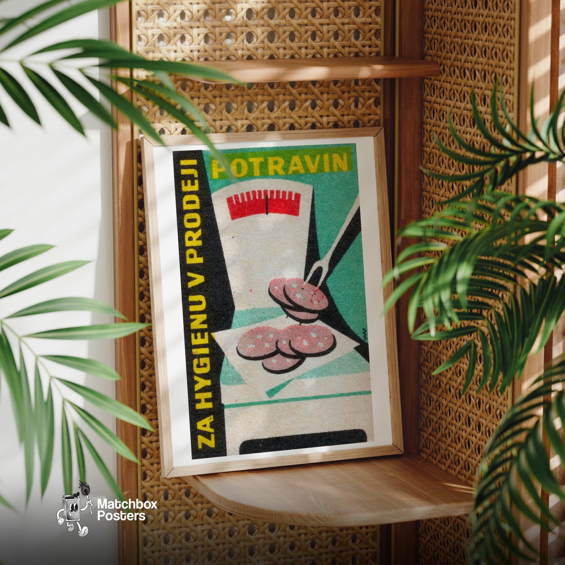 Sausage on Scale - vintage matchbox label print - office wall