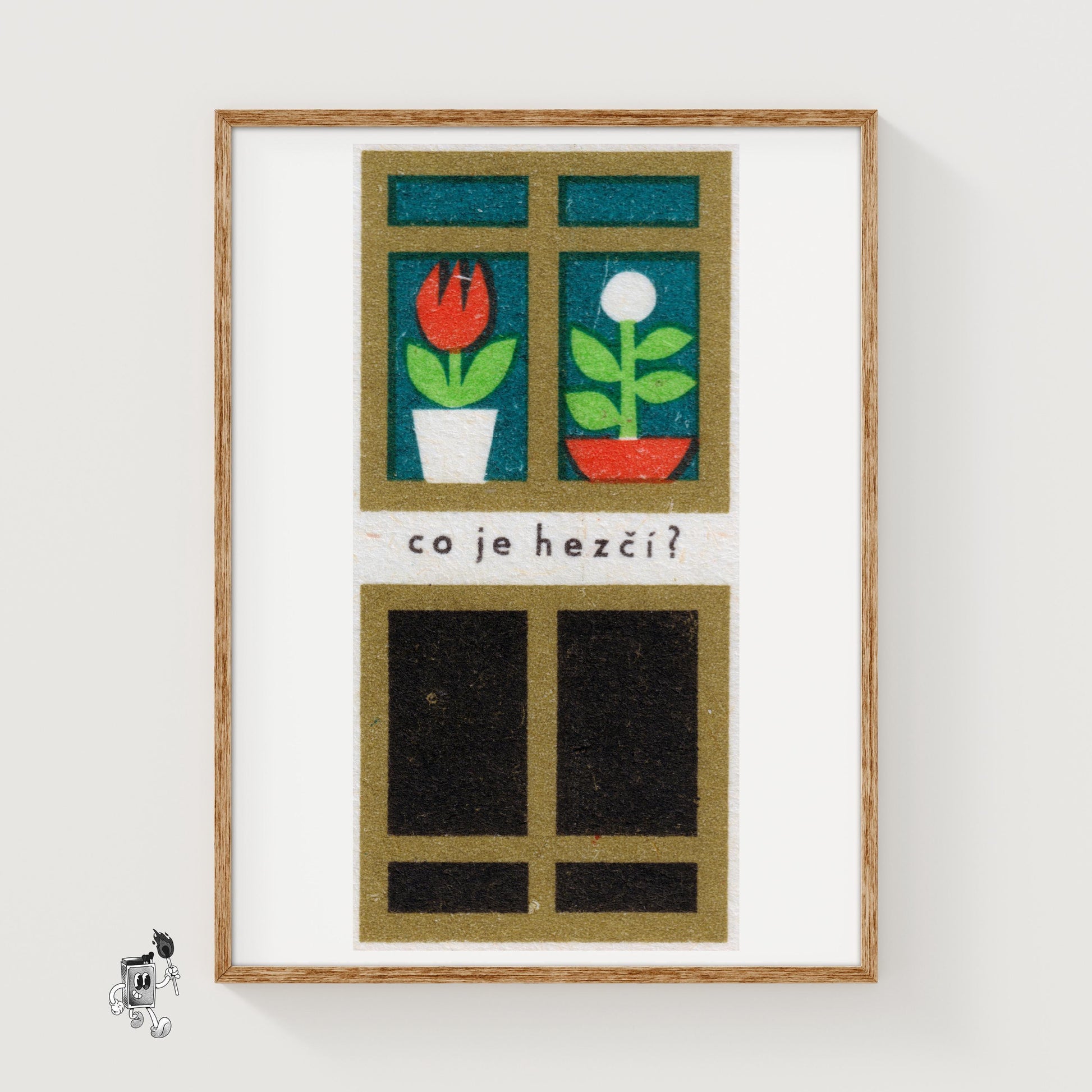 Two Potted Plants - vintage matchbox label print