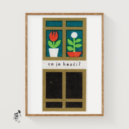 Two Potted Plants - vintage matchbox label print