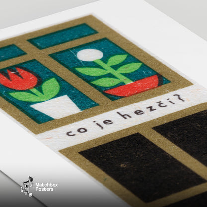 Two Potted Plants - vintage matchbox label print - close-up detail