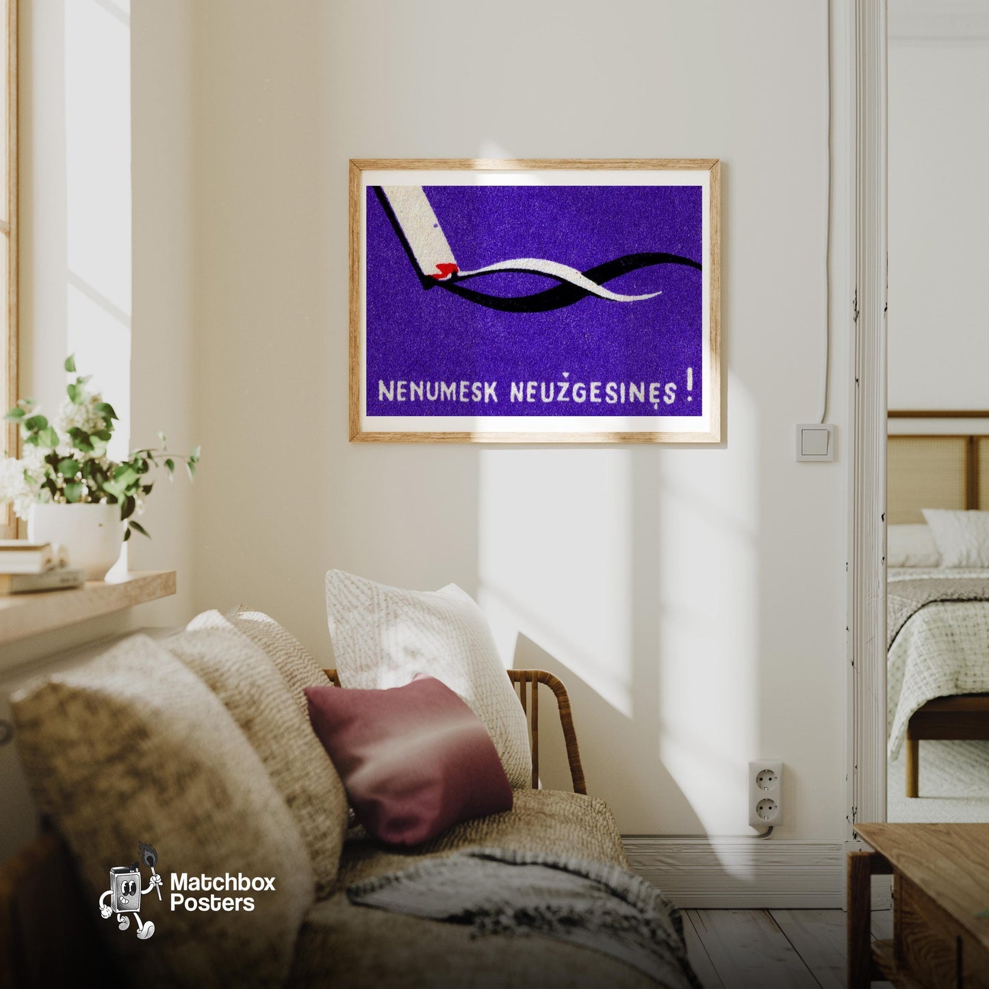 Cigarette Smoke - vintage matchbox label print - living room mockup