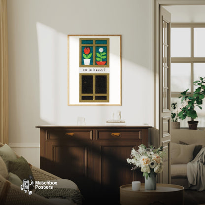 Two Potted Plants - vintage matchbox label print - living room mockup