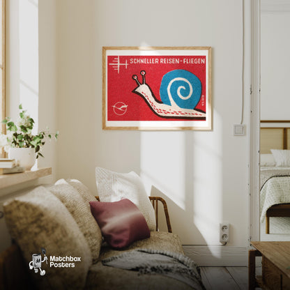 Blue Snail - vintage matchbox label print - living room mockup