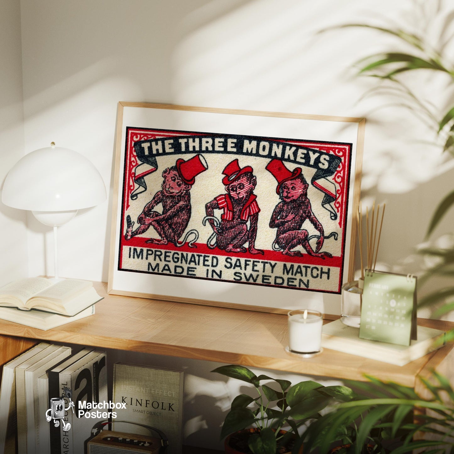 Three Monkeys - vintage matchbox label print - office wall