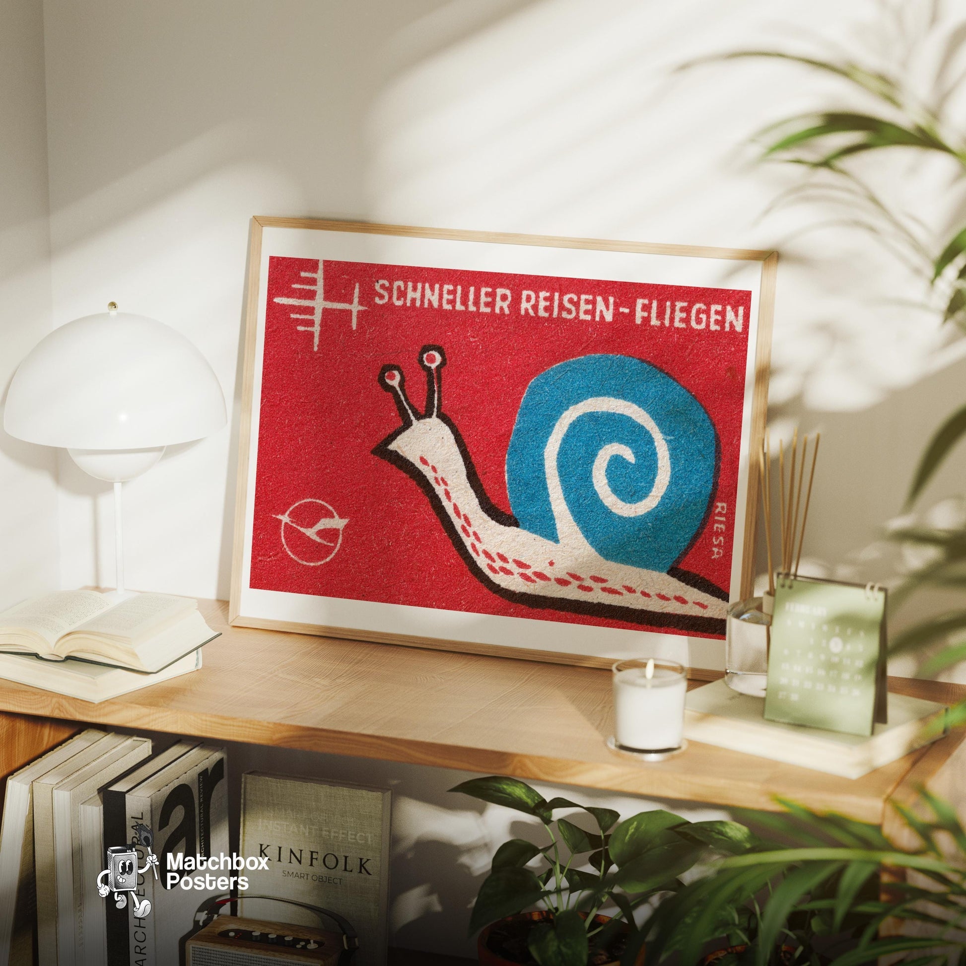 Blue Snail - vintage matchbox label print - office wall