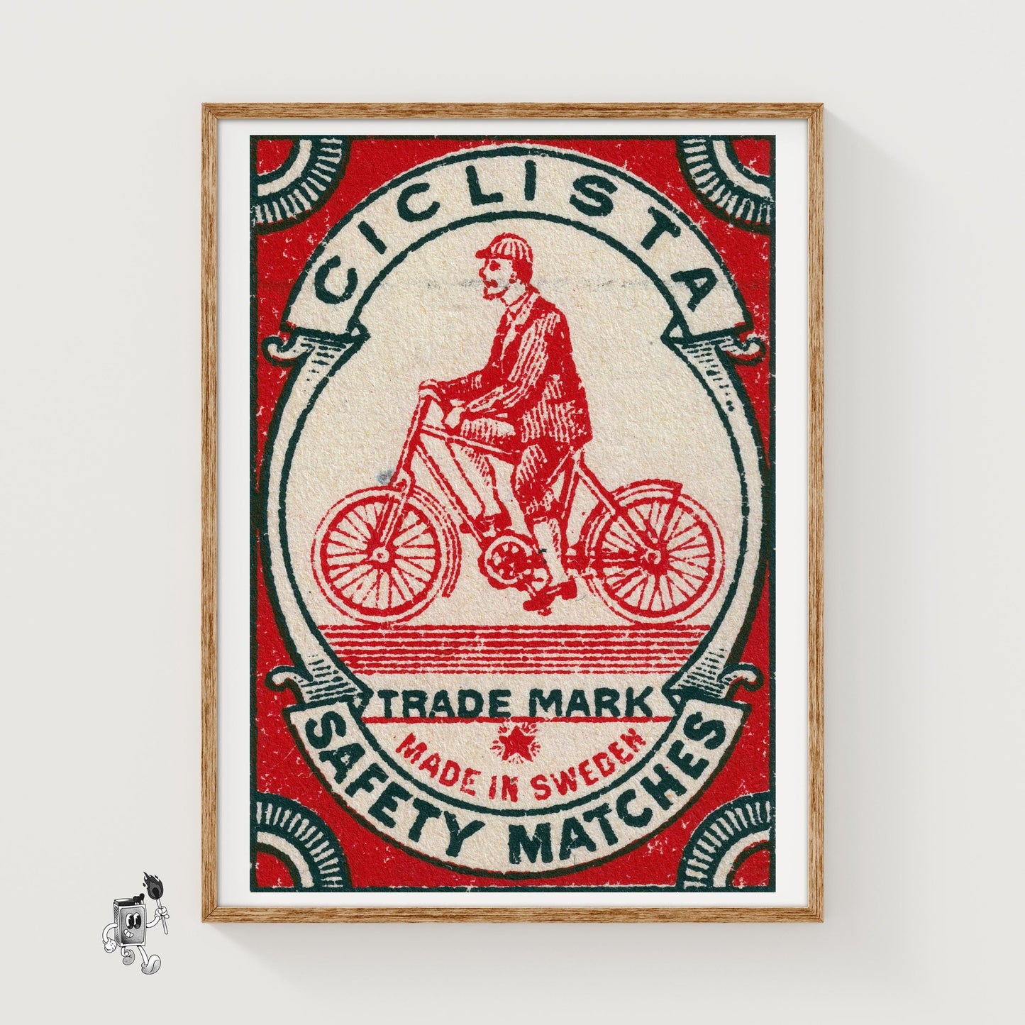 Cyclist - vintage matchbox label print