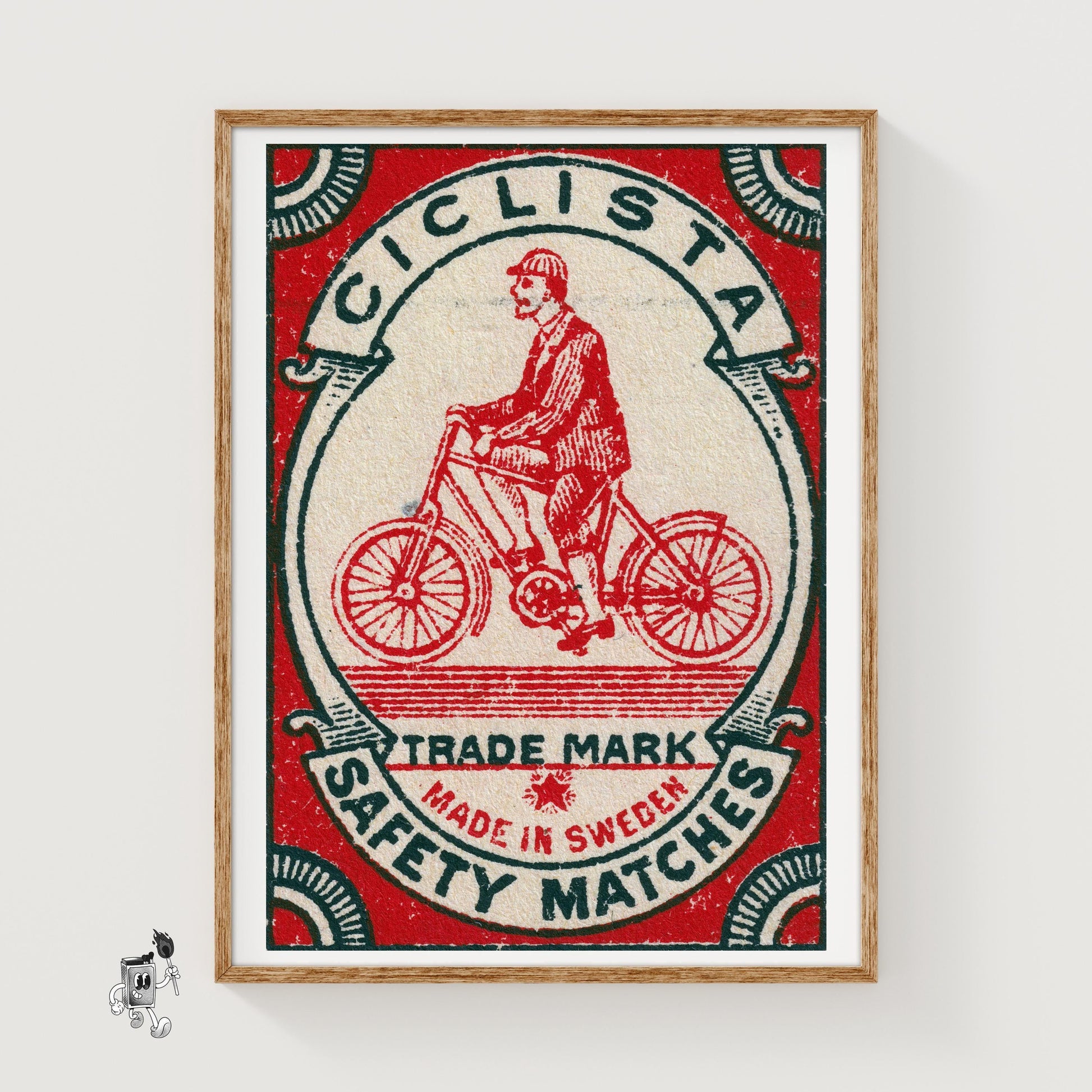 Cyclist - vintage matchbox label print