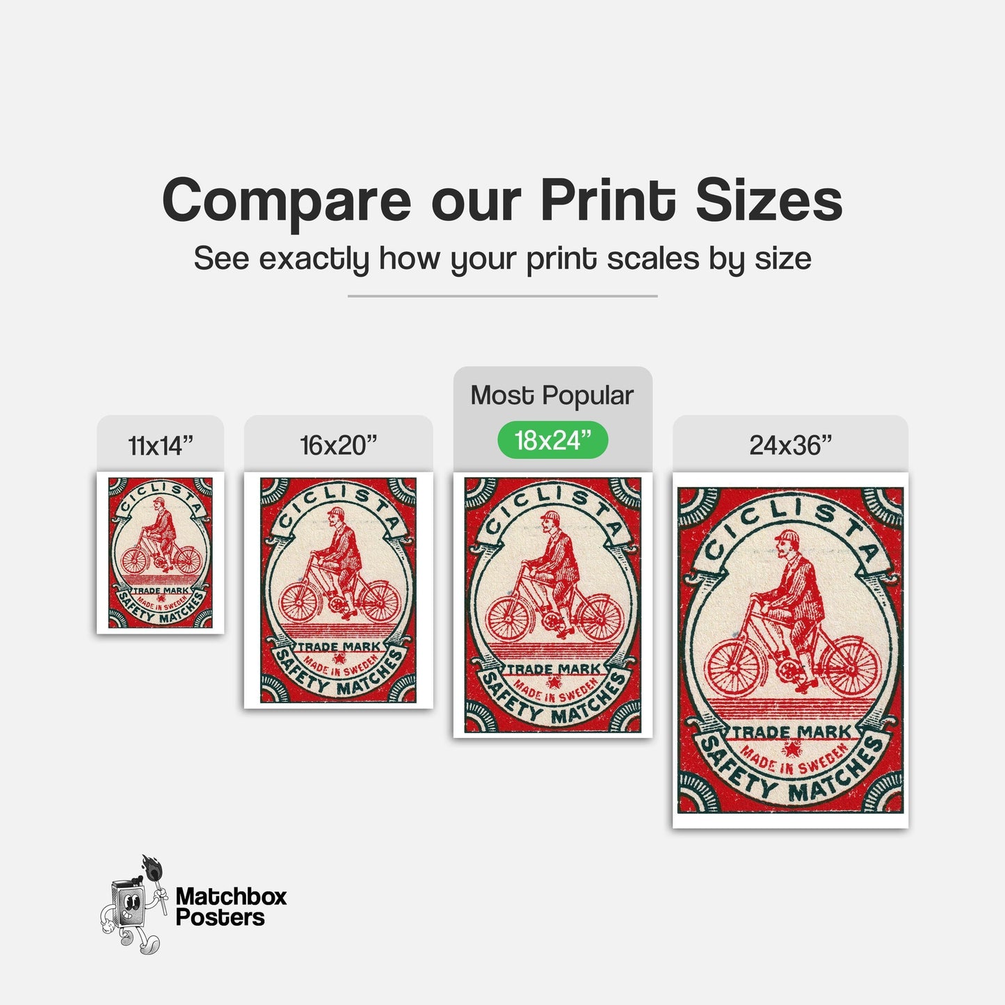 Cyclist - vintage matchbox label print - gallery wall preview