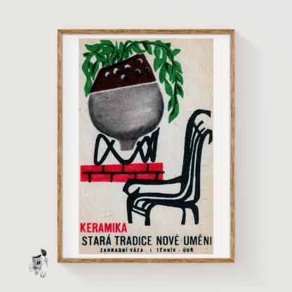 Ceramic Vase - vintage matchbox label print
