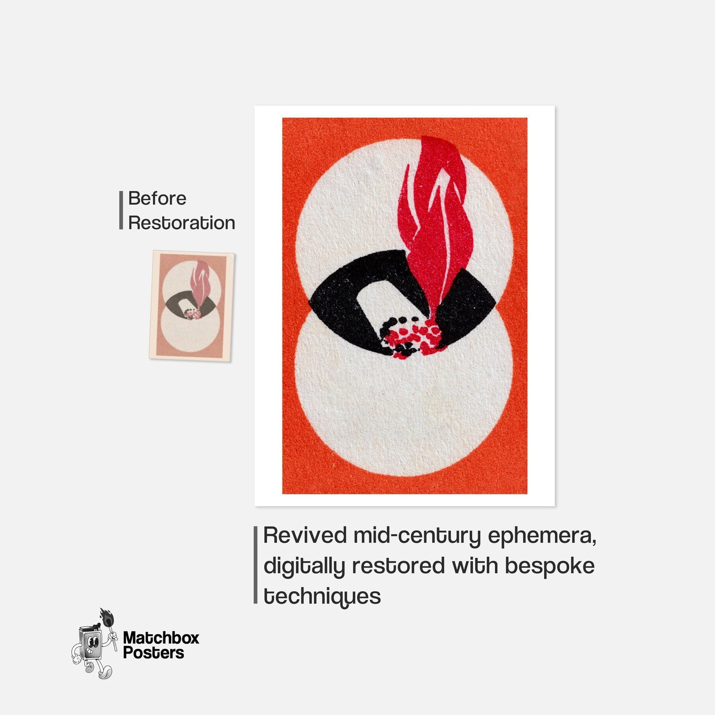 Abstract Flame - vintage matchbox label print - framed wall art preview