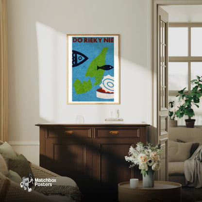 Fish Motif - vintage matchbox label print - living room mockup