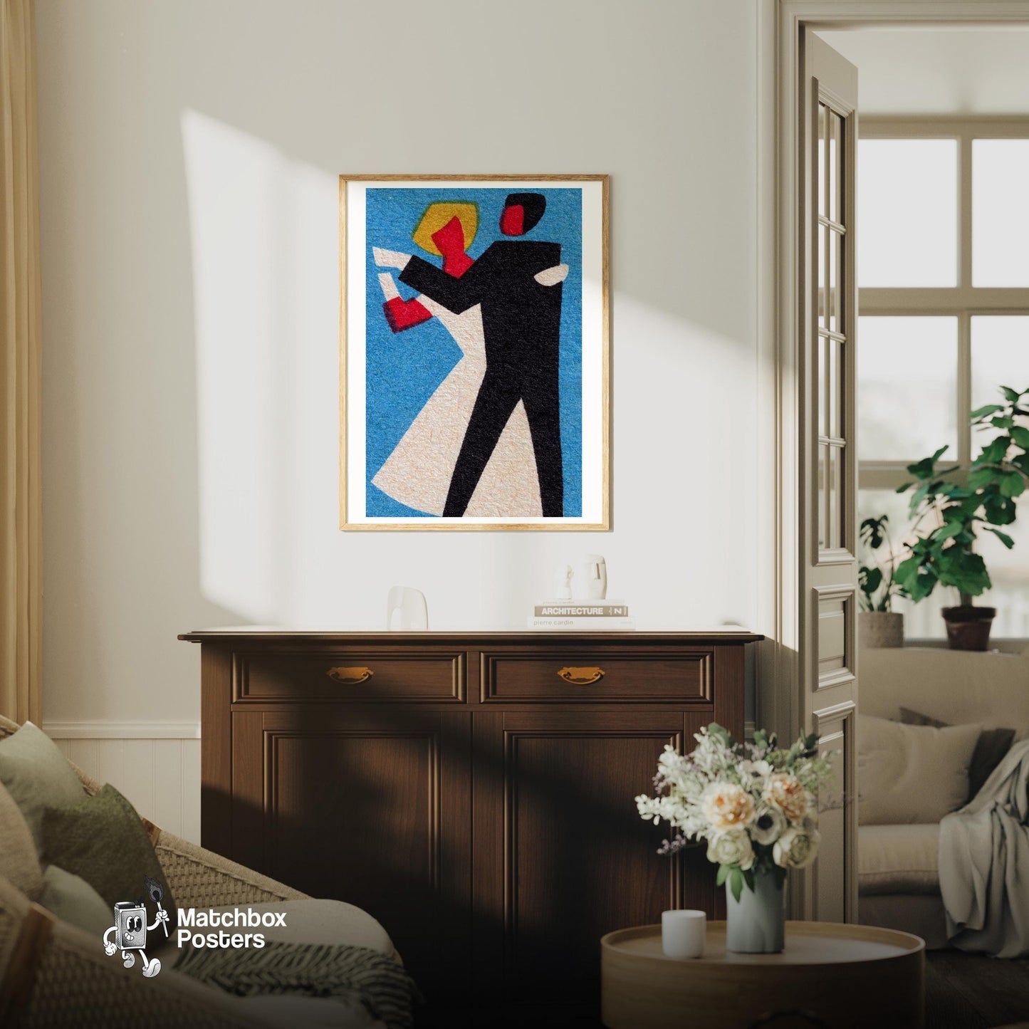 Dancing Couple - vintage matchbox label print - living room mockup
