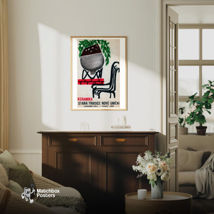 Ceramic Vase - vintage matchbox label print - living room mockup