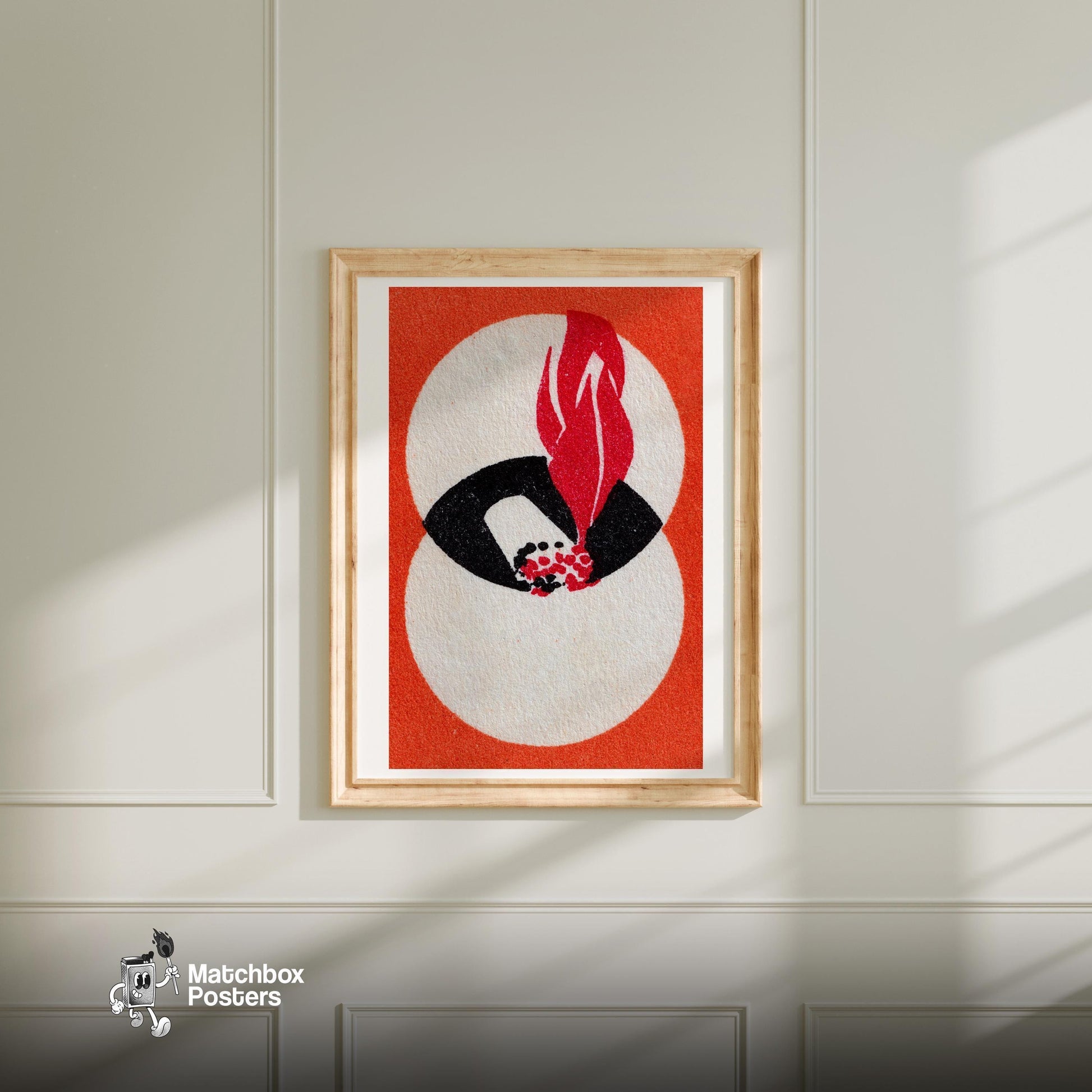 Abstract Flame - vintage matchbox label print - bedroom mockup