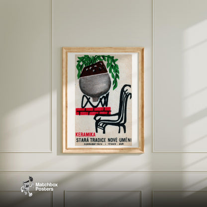 Ceramic Vase - vintage matchbox label print - bedroom mockup