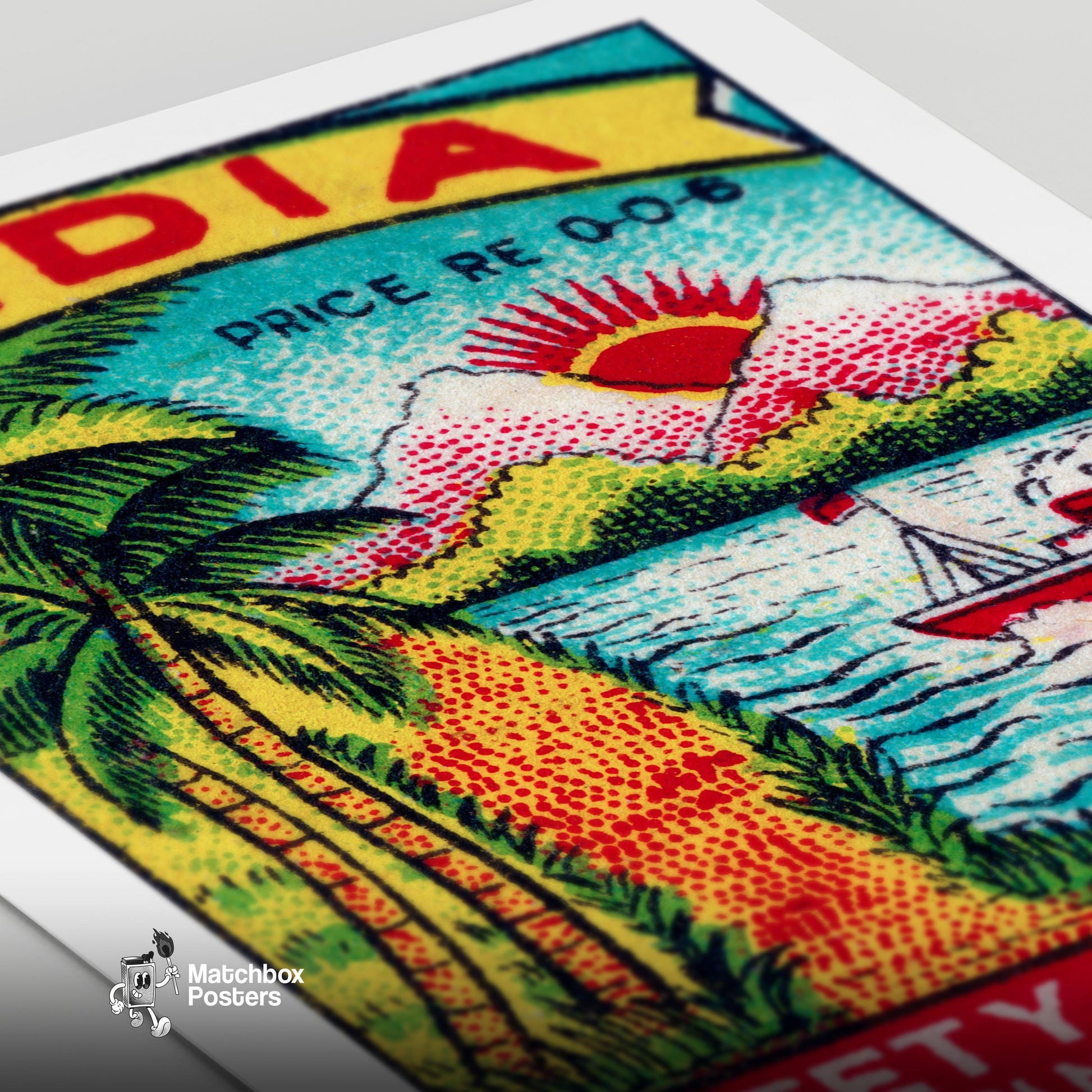 Palm Trees - vintage matchbox label print - close-up detail