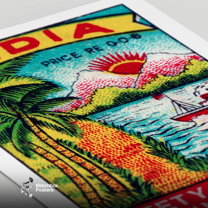 Palm Trees - vintage matchbox label print - close-up detail