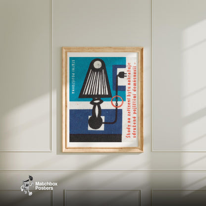 Lamp and Plug - vintage matchbox label print - bedroom mockup