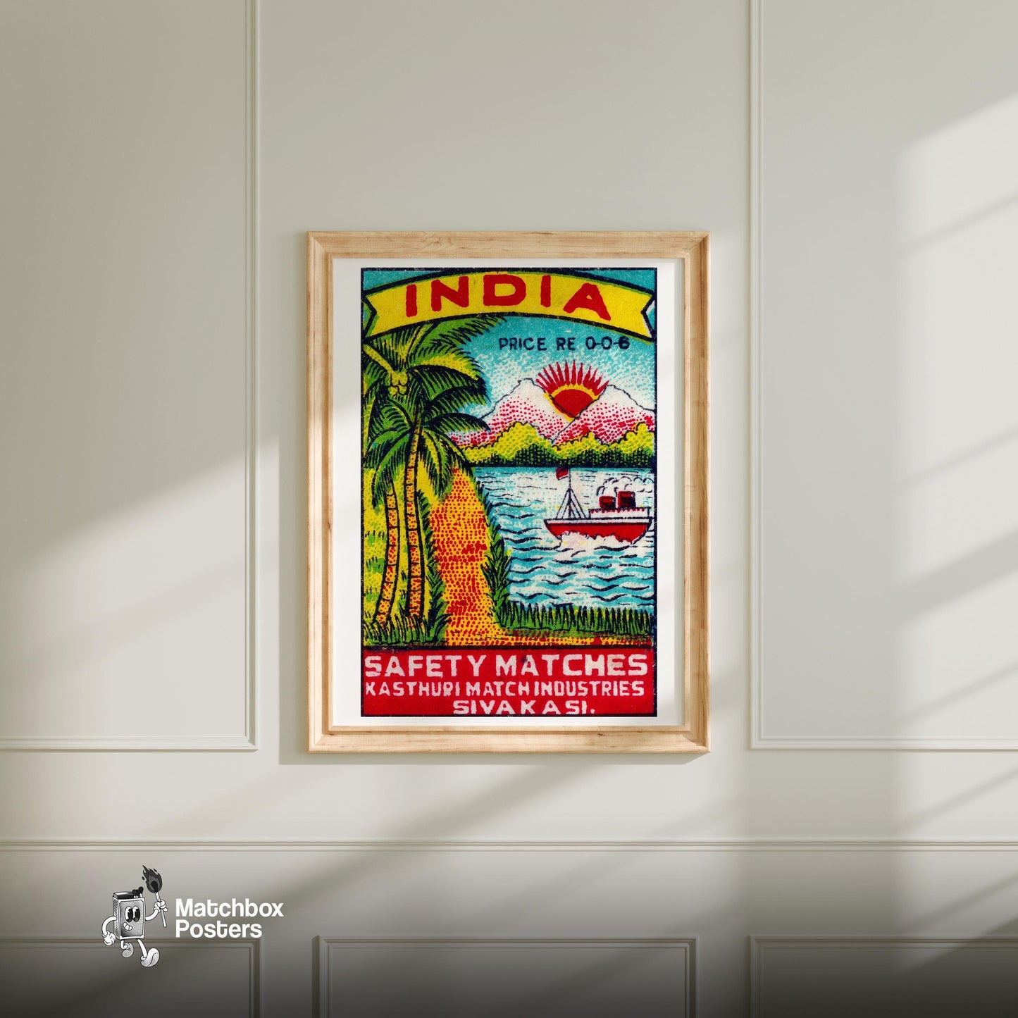 Palm Trees - vintage matchbox label print - bedroom mockup