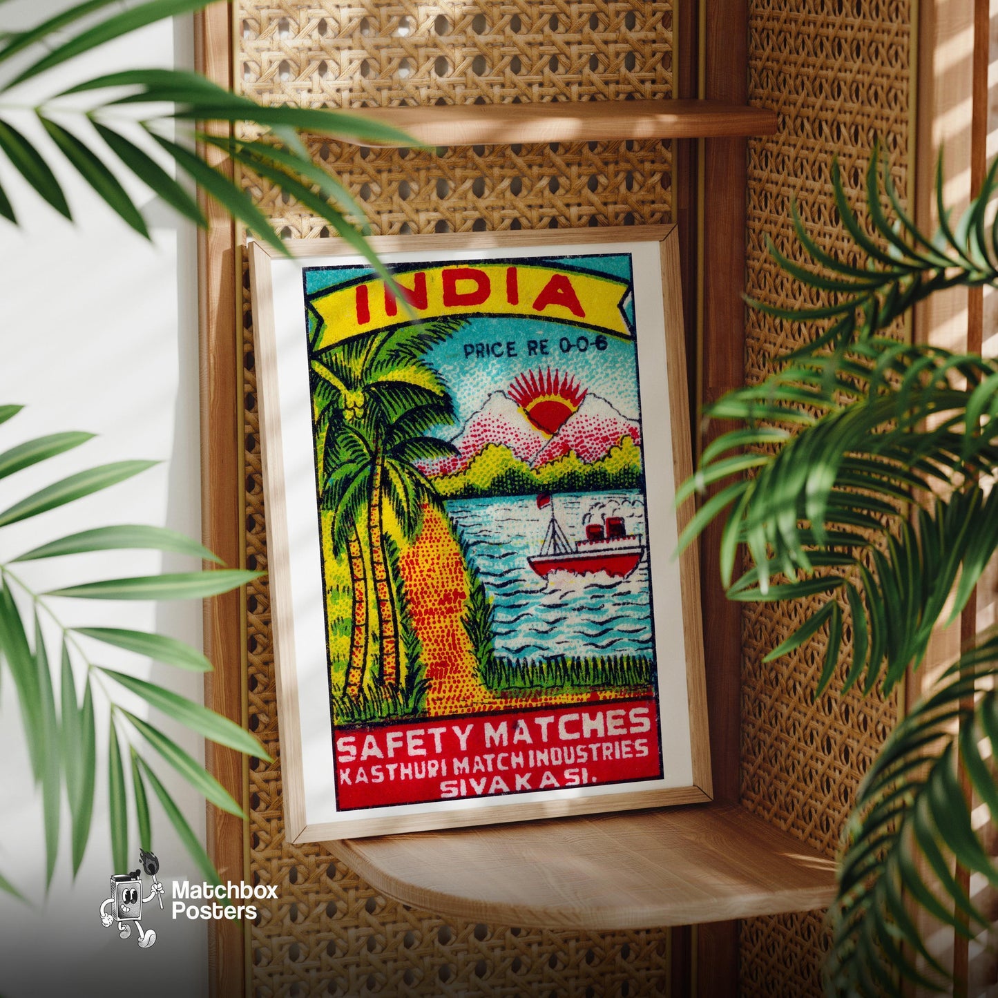 Palm Trees - vintage matchbox label print - office wall