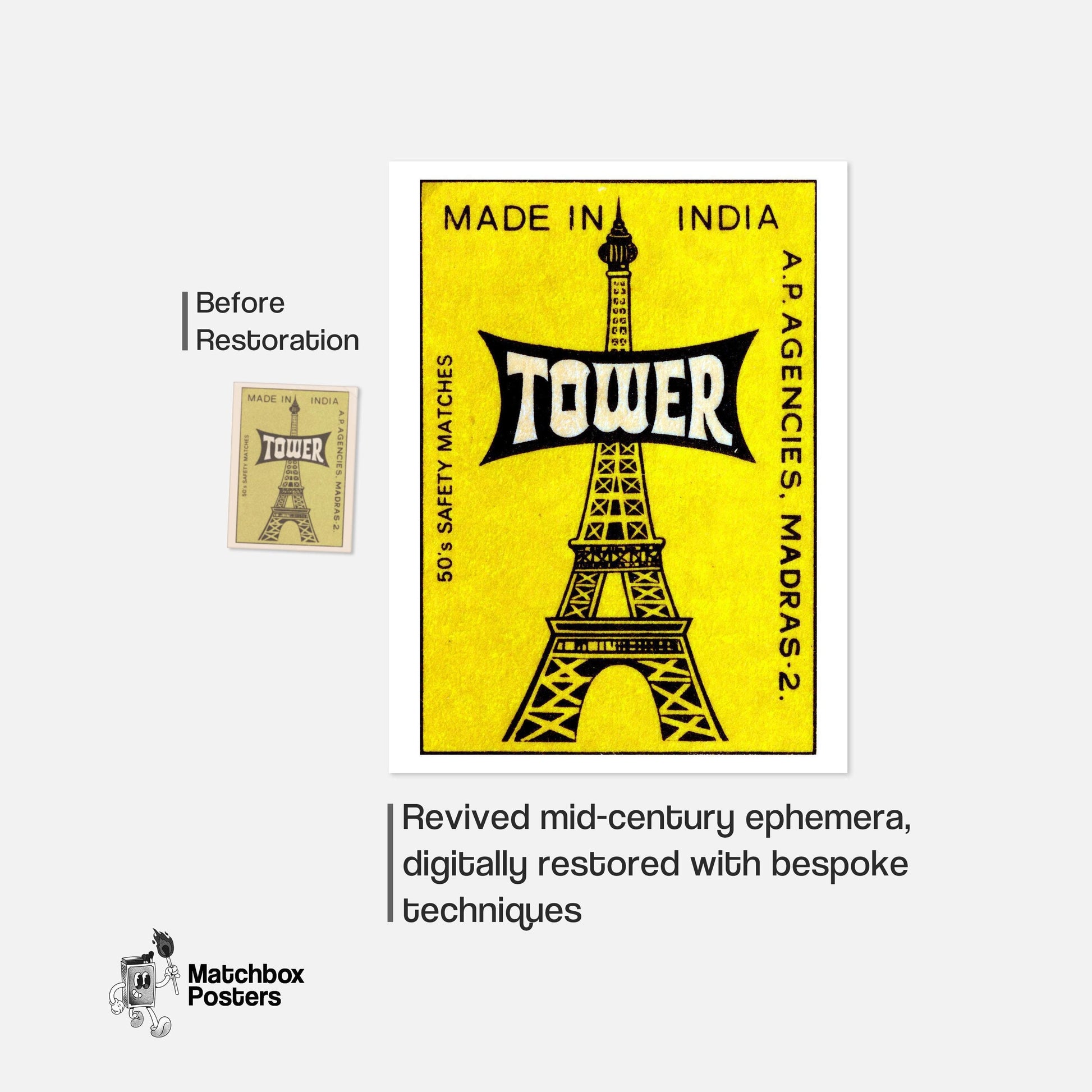 Eiffel Tower - vintage matchbox label print - framed wall art preview