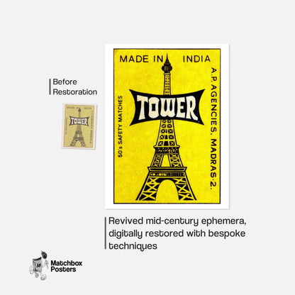 Eiffel Tower - vintage matchbox label print - framed wall art preview