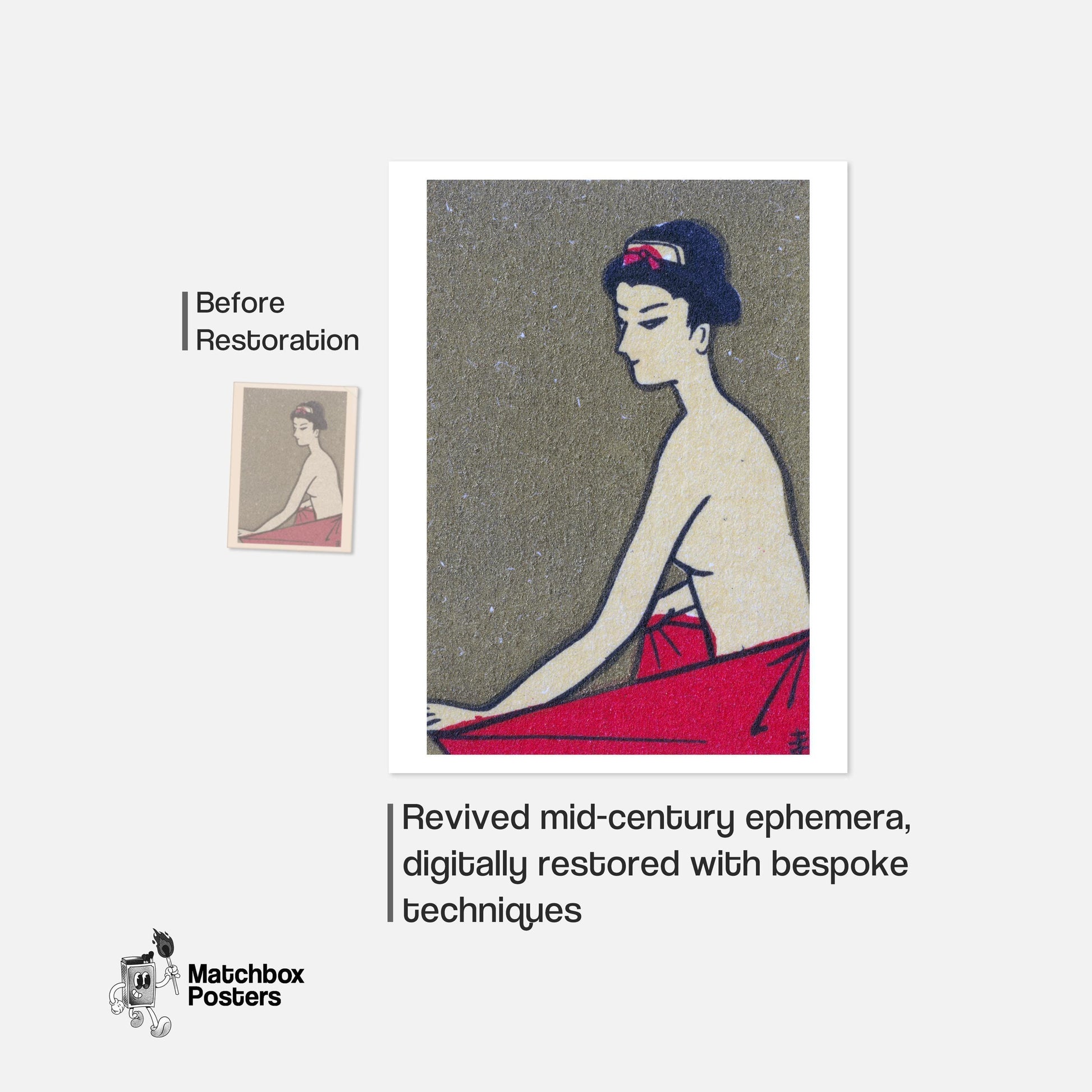 Japanese Woman - vintage matchbox label print - framed wall art preview