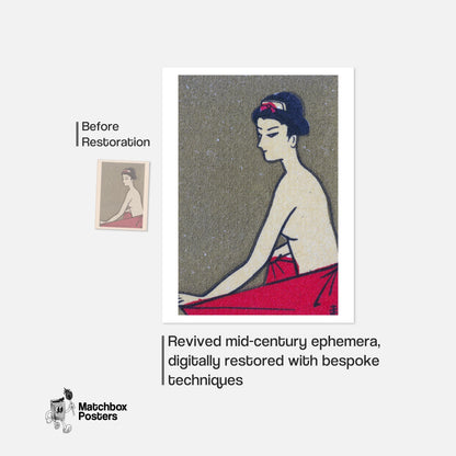 Japanese Woman - vintage matchbox label print - framed wall art preview