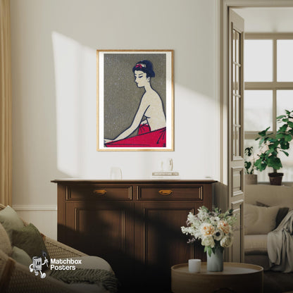 Japanese Woman - vintage matchbox label print - living room mockup