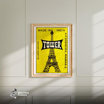 Eiffel Tower - vintage matchbox label print - bedroom mockup