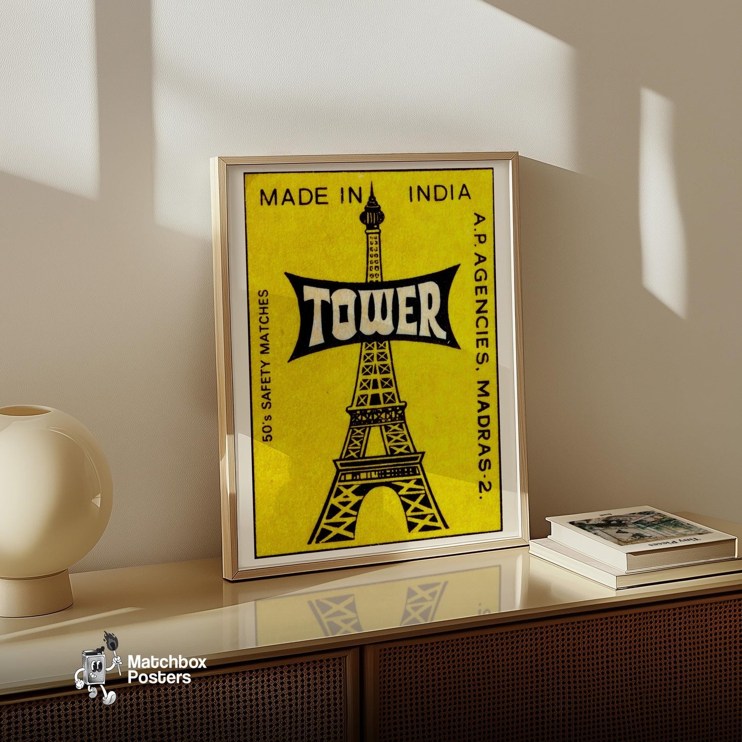 Eiffel Tower - vintage matchbox label print - size comparison