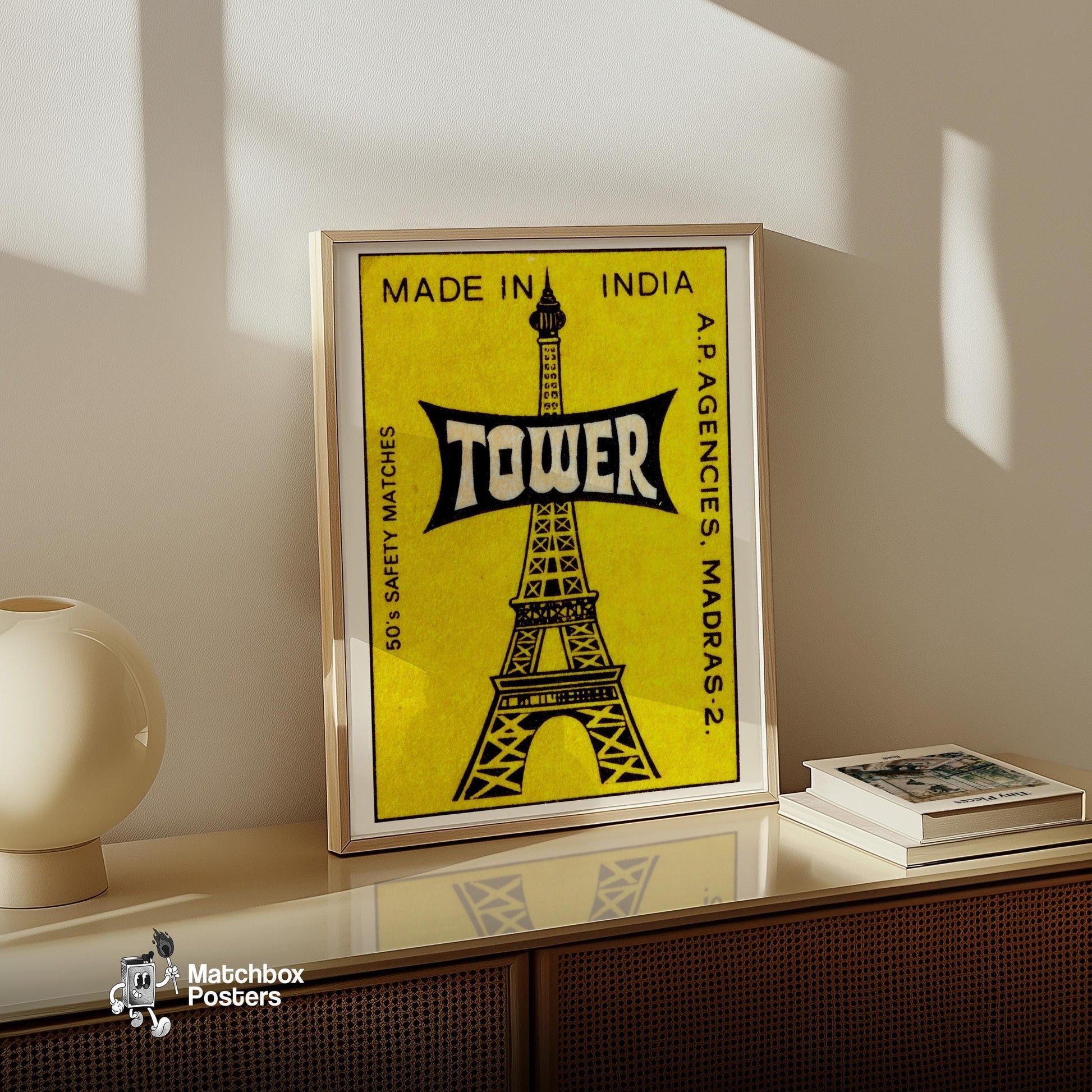 Eiffel Tower - vintage matchbox label print - size comparison