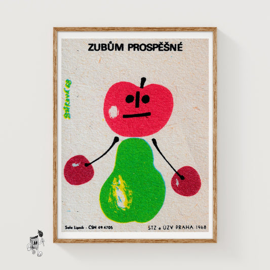 Apple and Cherries - vintage matchbox label print