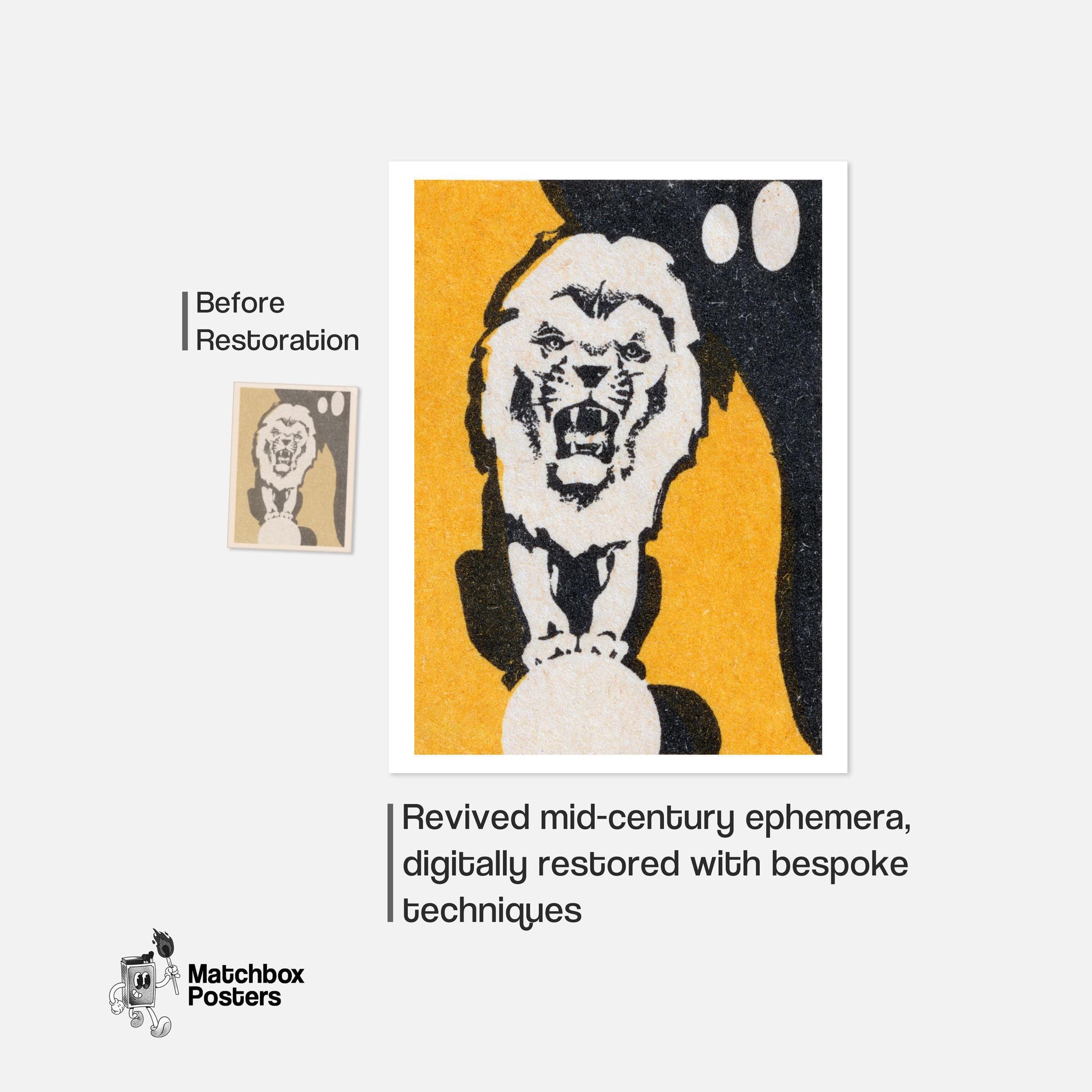 Roaring Lion - vintage matchbox label print - framed wall art preview