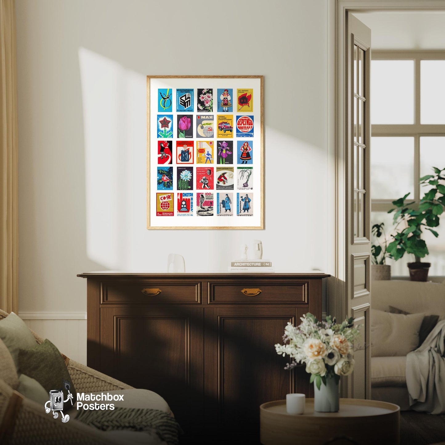 Matchbox Grid - vintage matchbox label print - framed wall art preview