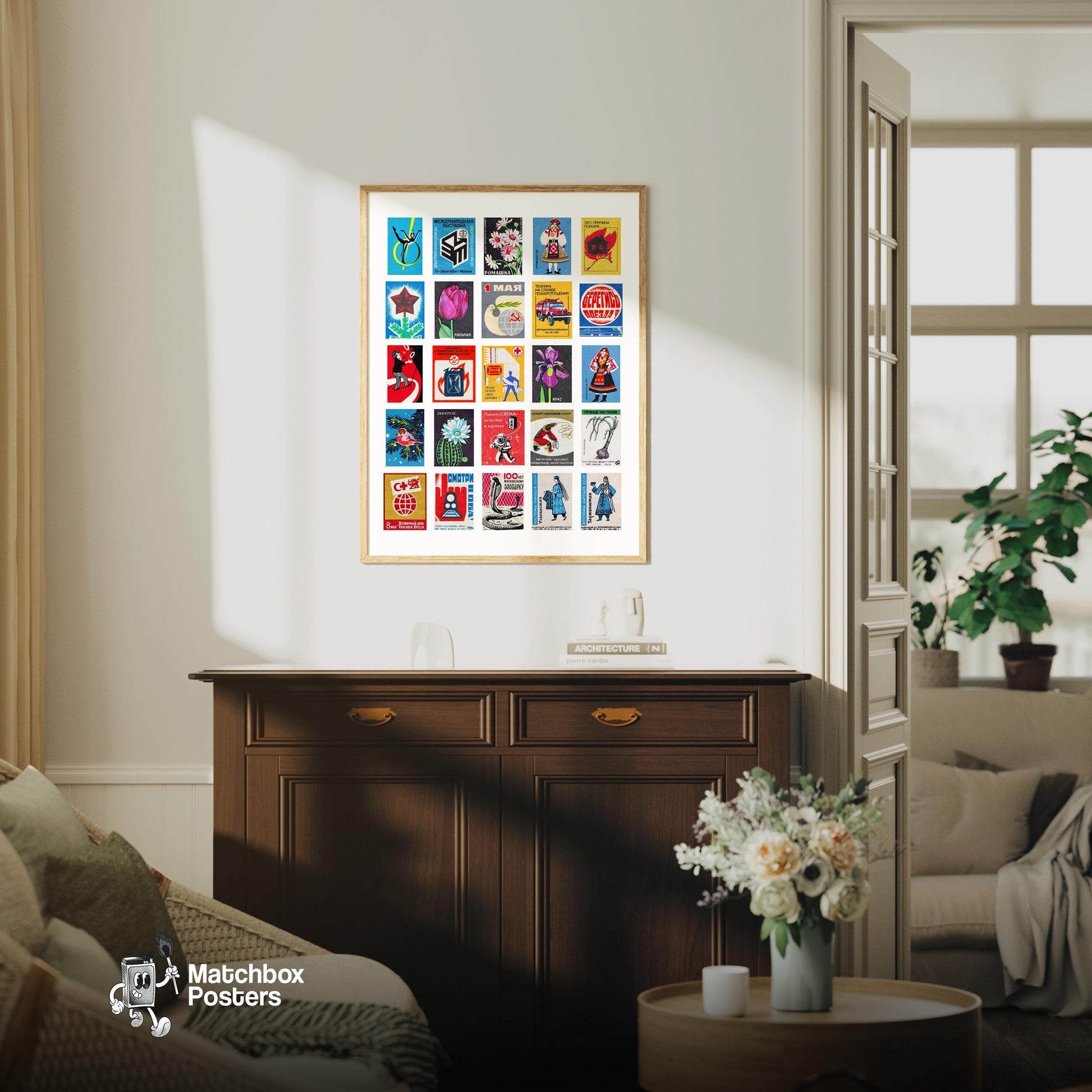 Matchbox Grid - vintage matchbox label print - framed wall art preview