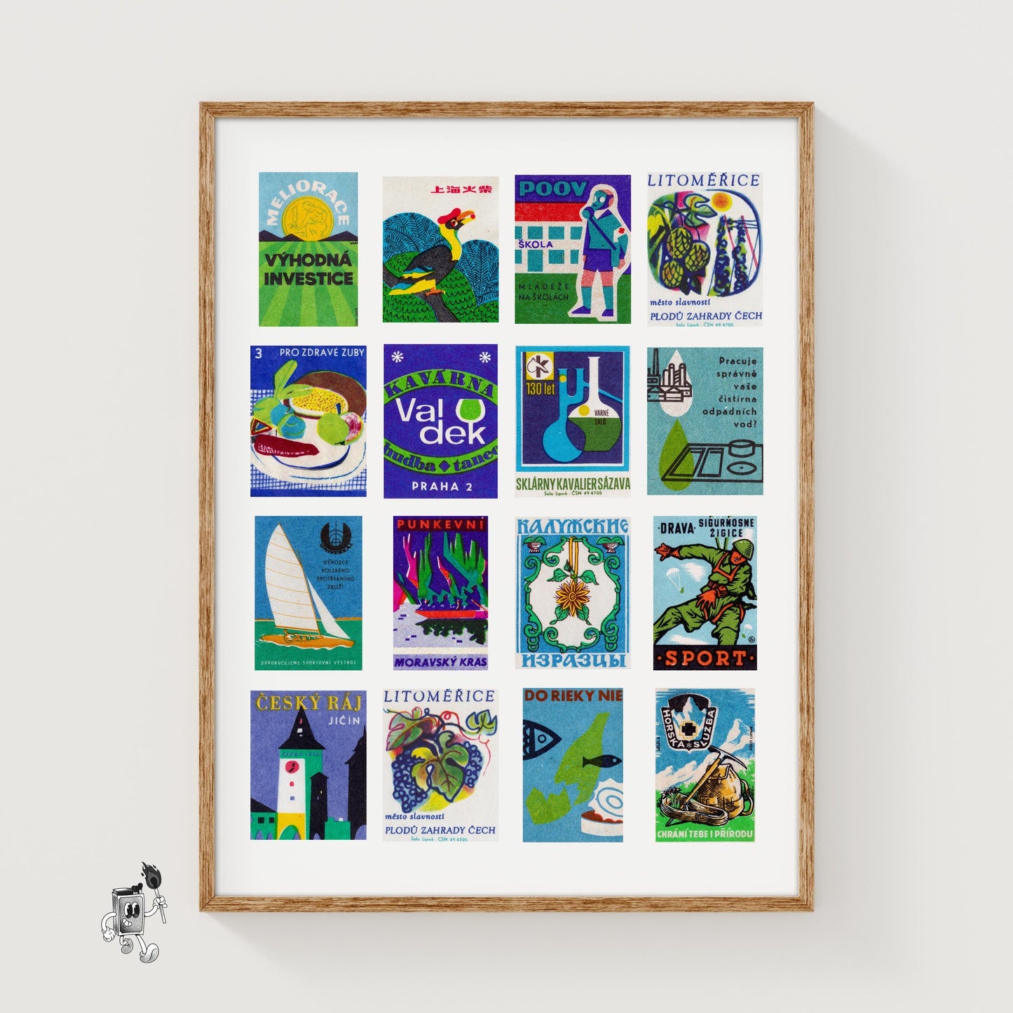 Blue and Green Collage - vintage matchbox label print