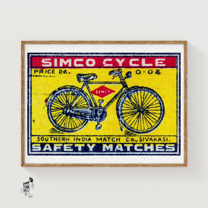 Bicycle - vintage matchbox label print