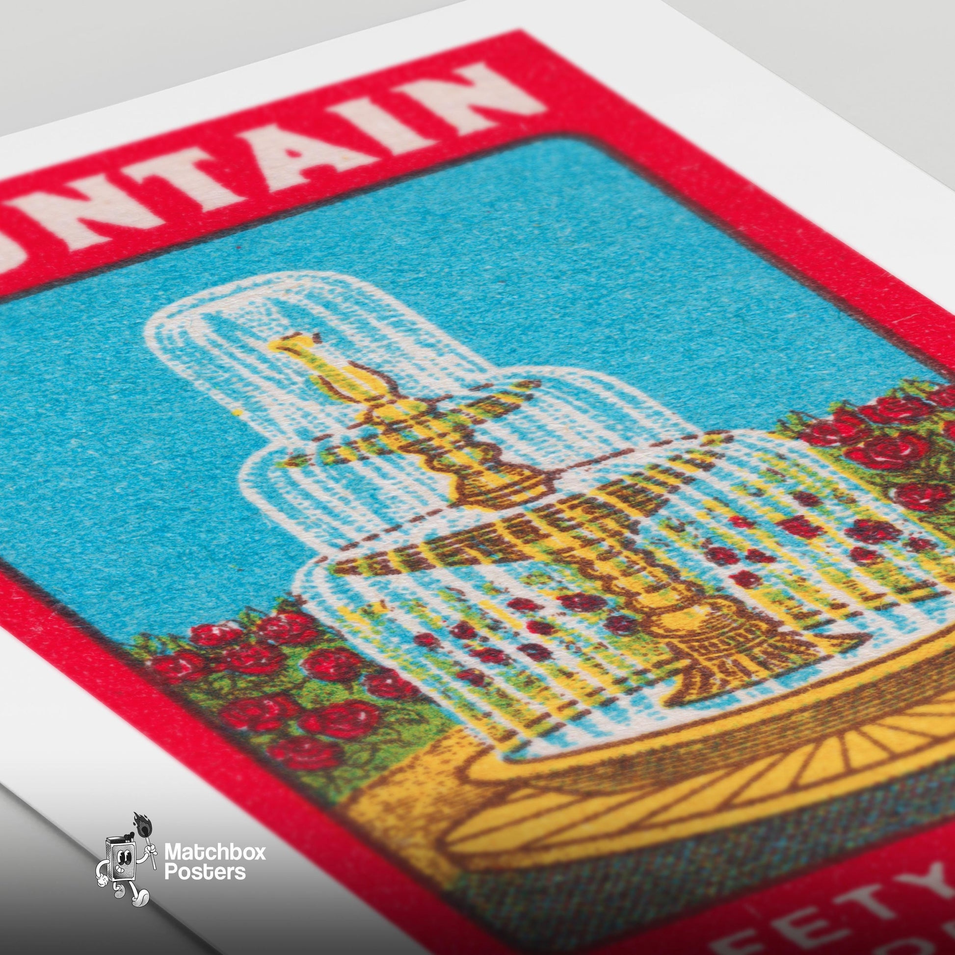 Fountain - vintage matchbox label print - close-up detail