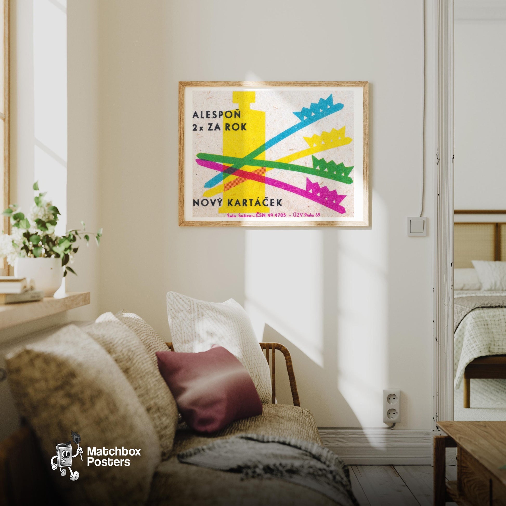 New Toothbrush Every 6 Months - vintage matchbox label print - living room mockup
