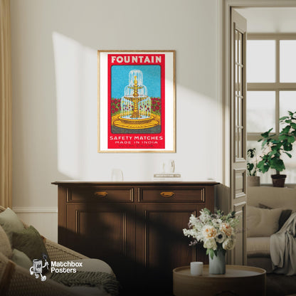 Fountain - vintage matchbox label print - living room mockup